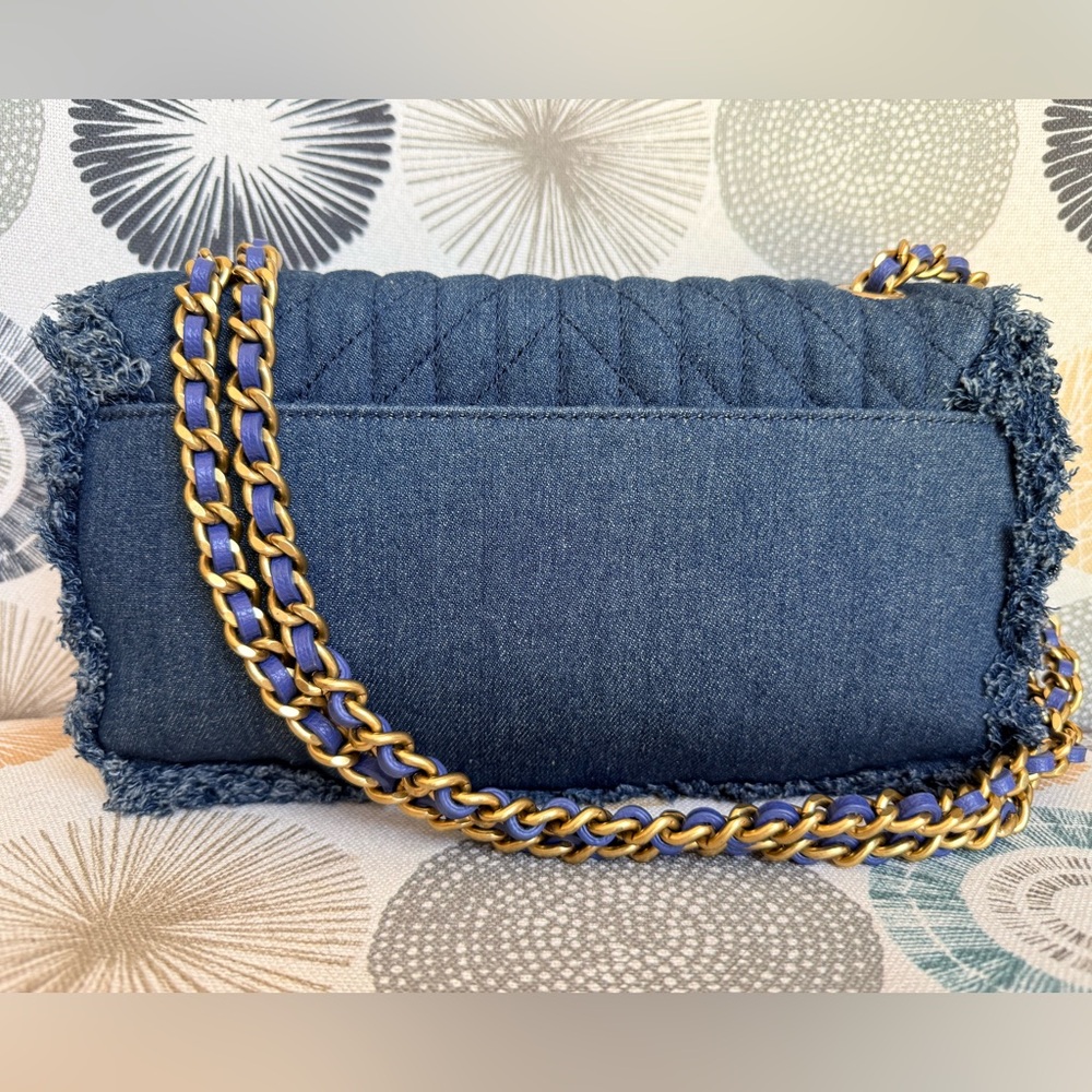 Karl Lagerfeld Denim Blue Pearl Embellished Shoulder Bag NWT and Dust Bag - Picture 2 of 14
